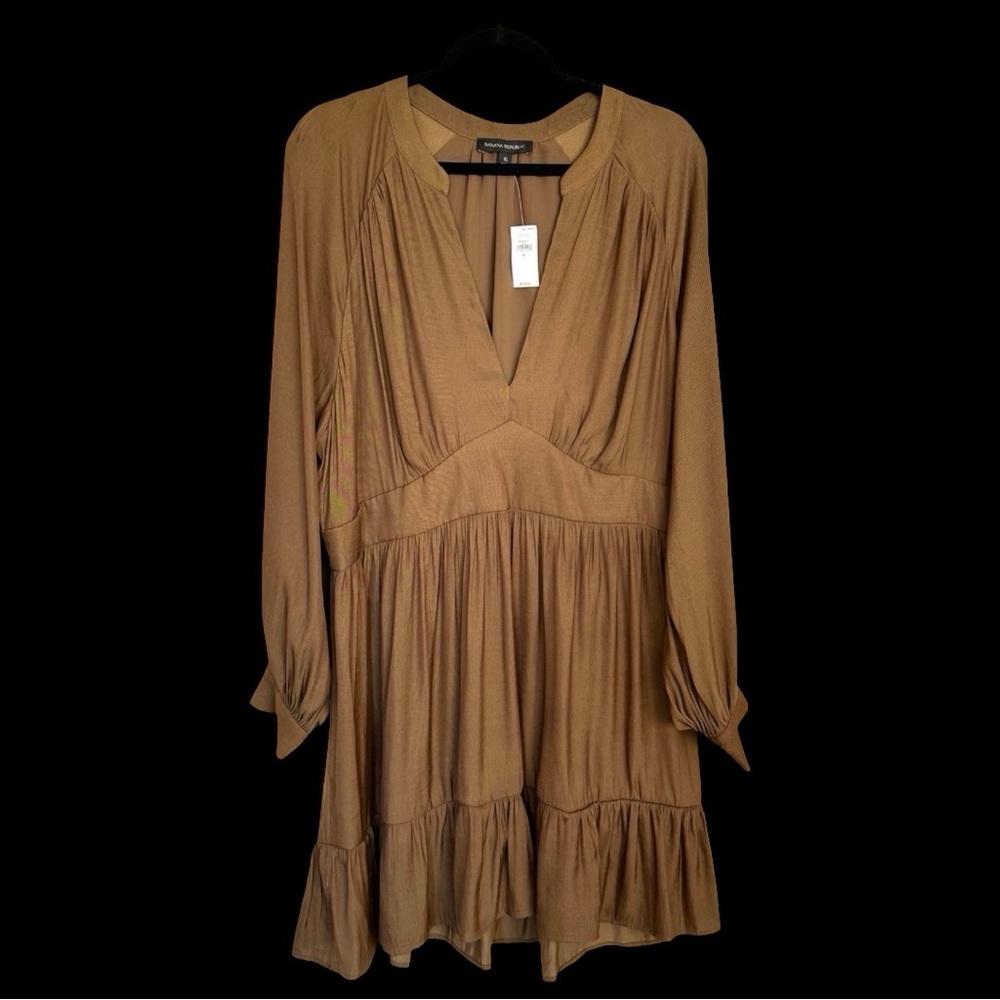 NWT Banana Republic Fit & Flare Tiered Dress Brown Long Sleeve Size 14 - Picture 11 of 13